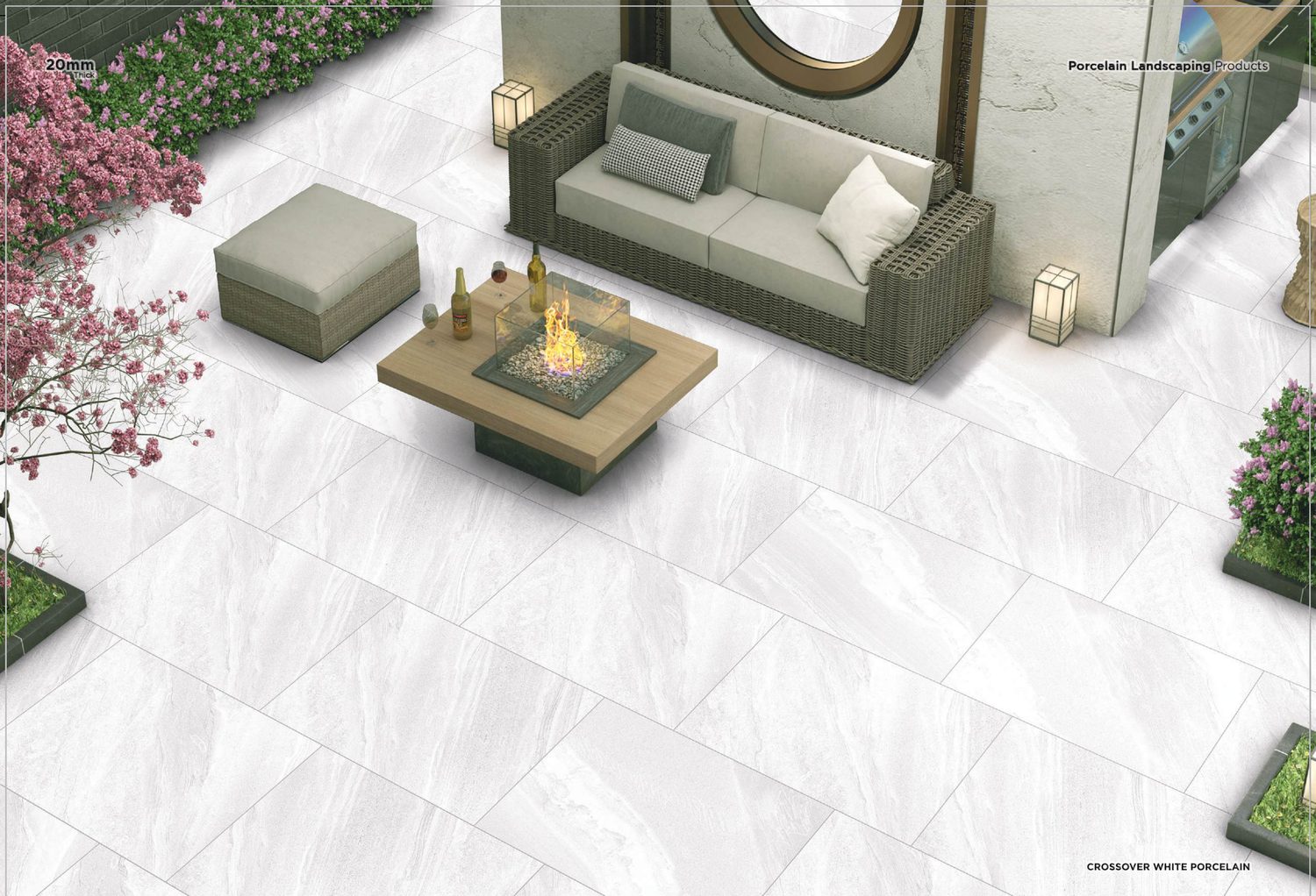 Crossover White 20mm porcelain paving