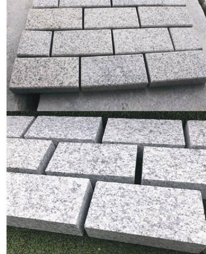 Silver Grey — 50mm Flamed Cobbles granite setts