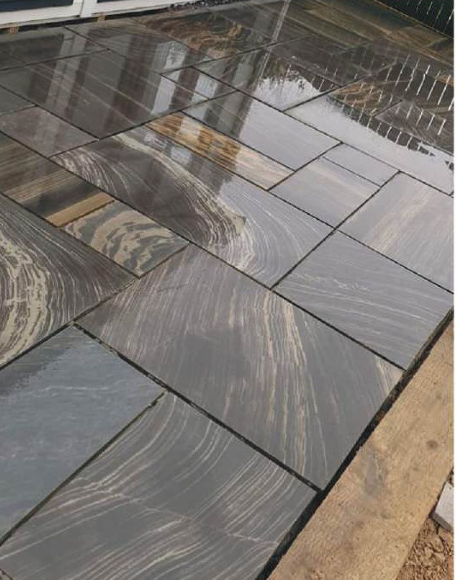 Sagar Black sawn honed sandstone paving
