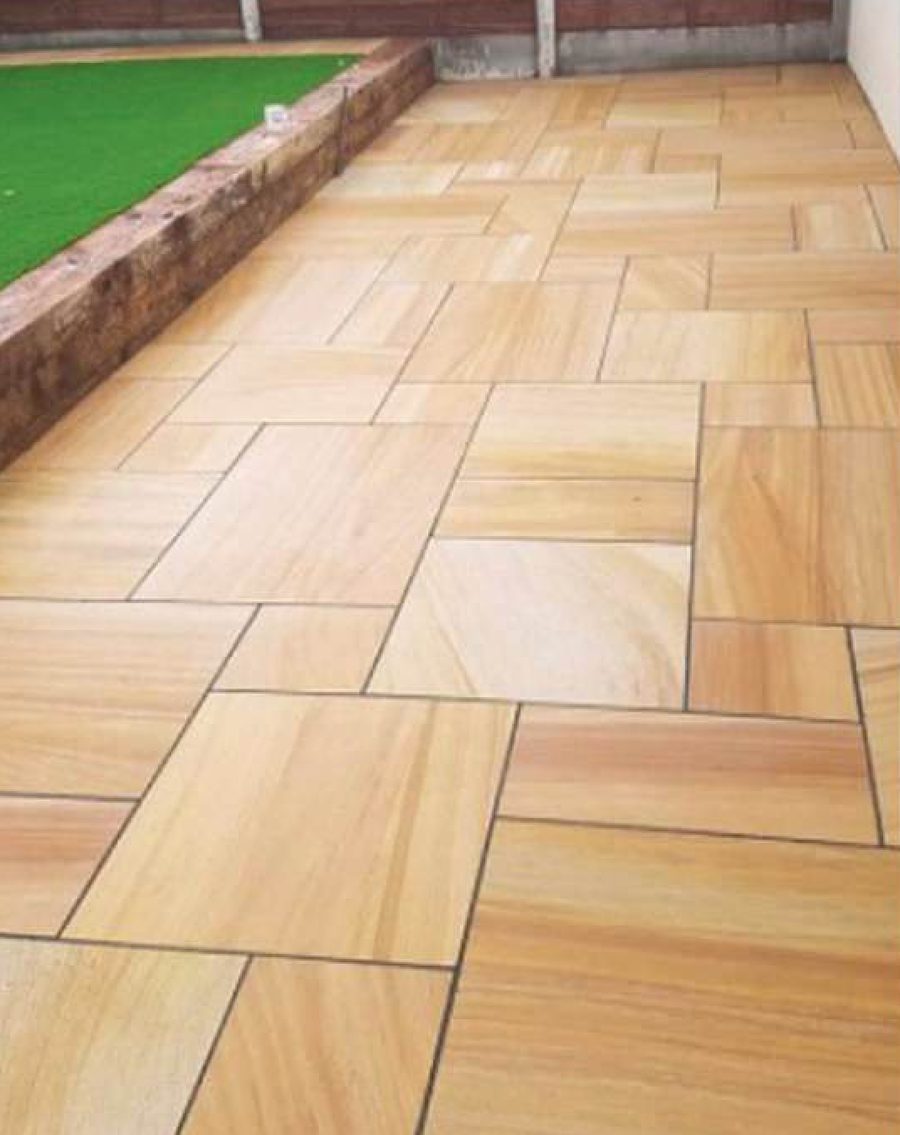 Teakwood sawn honed sandstone paving