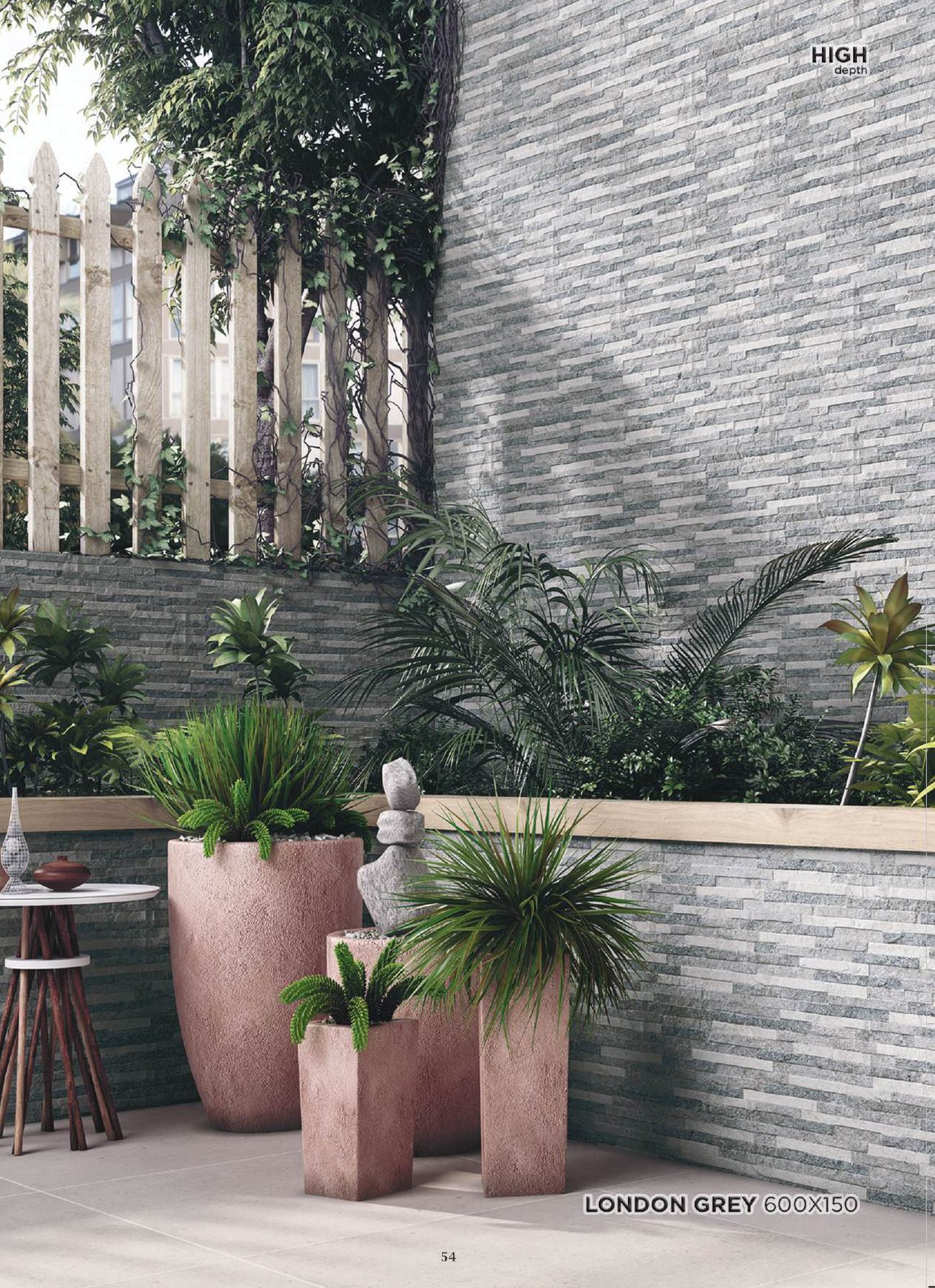 London Grey porcelain wall cladding on a garden feature wall